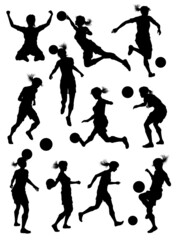 Female Soccer Football Player Woman Silhouette Set