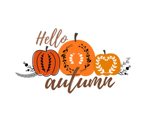 Beautiful fall illustration with decorative folk pumpkins vector © Wiktoria Matynia
