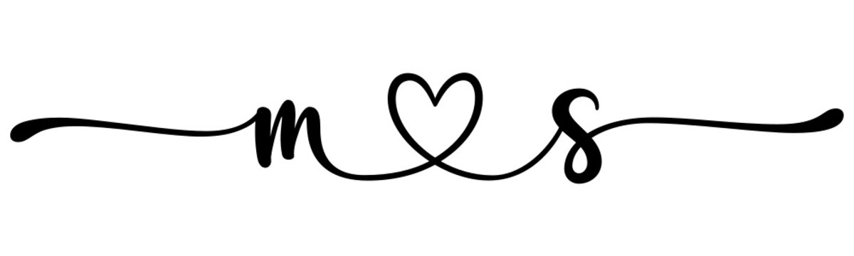 ms, sm, letters with heart Monogram, monogram wedding logo. Love icon, couples Initials, lower case, connecting HEART, home decor,