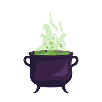 Witch cauldron of boiling green liquid. Halloween party decoration