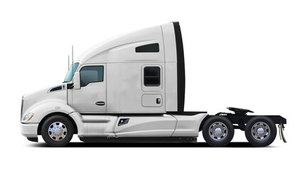 The modern American truck is completely white. Side view isolated on white background.