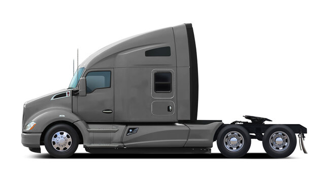 The modern American truck is completely gray. Side view isolated on white background.
