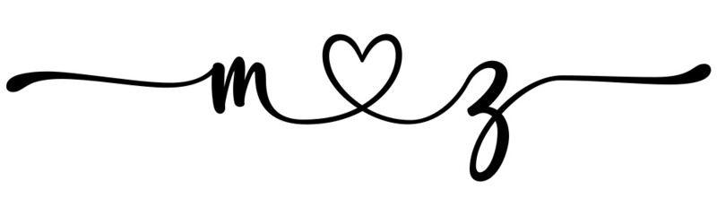 mz, zm, letters with heart Monogram, monogram wedding logo. Love icon, couples Initials, lower case, connecting HEART, home decor,