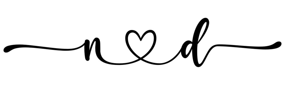 nd, dn, letters with heart Monogram, monogram wedding logo. Love icon, couples Initials, lower case, connecting HEART, home decor,