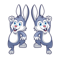 cute bunny happy pose, funny mascot vector illustration