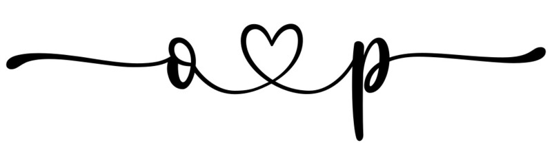 op, po, letters with heart Monogram, monogram wedding logo. Love icon, couples Initials, lower case, connecting HEART, home decor,