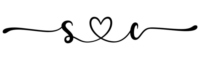 sc, cs, letters with heart Monogram, monogram wedding logo. Love icon, couples Initials, lower case, connecting HEART, home decor,