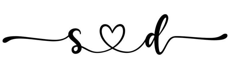 sd, ds, letters with heart Monogram, monogram wedding logo. Love icon, couples Initials, lower case, connecting HEART, home decor,