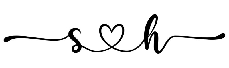 sh, hs, letters with heart Monogram, monogram wedding logo. Love icon, couples Initials, lower case, connecting HEART, home decor,