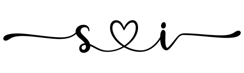 Fototapeta premium si, is, letters with heart Monogram, monogram wedding logo. Love icon, couples Initials, lower case, connecting HEART, home decor,