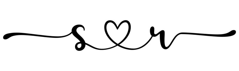 sr, rs, letters with heart Monogram, monogram wedding logo. Love icon, couples Initials, lower case, connecting HEART, home decor,