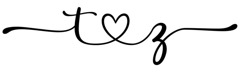 tz, zt, letters with heart Monogram, monogram wedding logo. Love icon, couples Initials, lower case, connecting HEART, home decor,