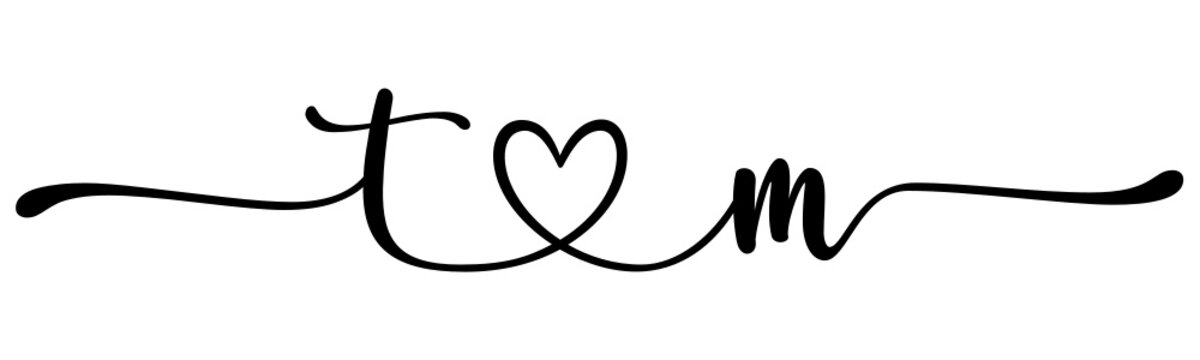 tm, mt, letters with heart Monogram, monogram wedding logo. Love icon, couples Initials, lower case, connecting HEART, home decor,
