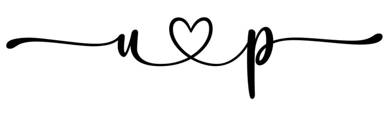 up, pu, letters with heart Monogram, monogram wedding logo. Love icon, couples Initials, lower case, connecting HEART, home decor,