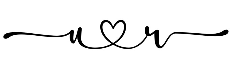 ur, ru, letters with heart Monogram, monogram wedding logo. Love icon, couples Initials, lower case, connecting HEART, home decor,