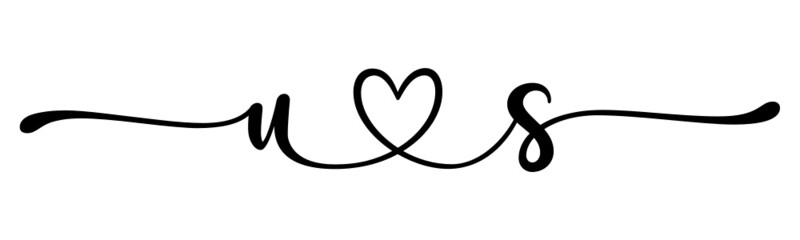 us, su, letters with heart Monogram, monogram wedding logo. Love icon, couples Initials, lower case, connecting HEART, home decor,