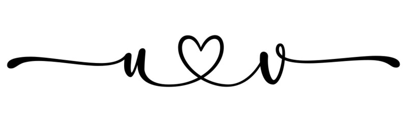 uv, vu, letters with heart Monogram, monogram wedding logo. Love icon, couples Initials, lower case, connecting HEART, home decor,