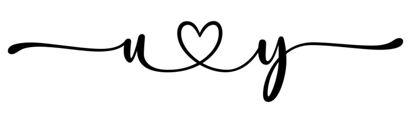 uy, yu, letters with heart Monogram, monogram wedding logo. Love icon, couples Initials, lower case, connecting HEART, home decor,