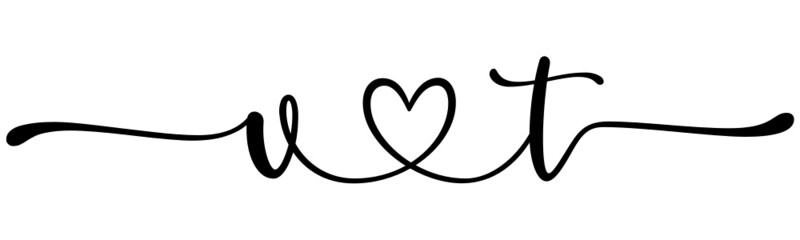 vt, tv, letters with heart Monogram, monogram wedding logo. Love icon, couples Initials, lower case, connecting HEART, home decor,