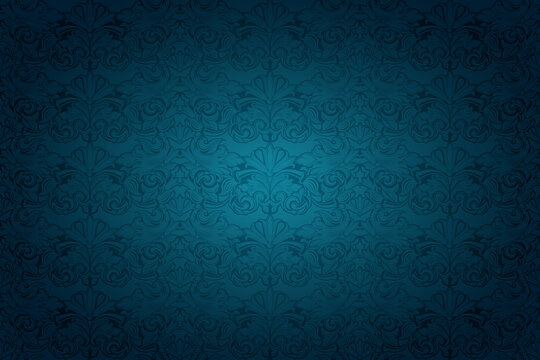 Dark blue vintage background , royal with classic Baroque pattern, Rococo. Background for covers, postcards, ads, leaflets, labels, posters, banners and invitations. Vector © Ксения Головина