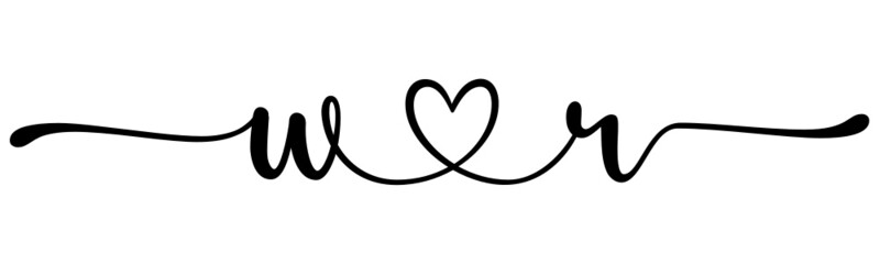 Fototapeta premium wr, rw, letters with heart Monogram, monogram wedding logo. Love icon, couples Initials, lower case, connecting HEART, home decor,