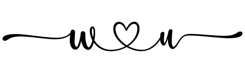 wu, uw, letters with heart Monogram, monogram wedding logo. Love icon, couples Initials, lower case, connecting HEART, home decor,