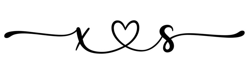 xs, sx, letters with heart Monogram, monogram wedding logo. Love icon, couples Initials, lower case, connecting HEART, home decor,