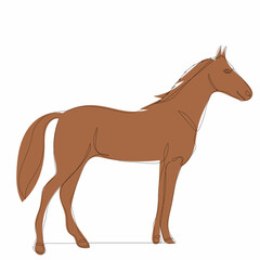 Fototapeta na wymiar single continuous line drawing brown horse sketch
