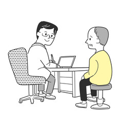 医師の診察を受ける高齢男性
