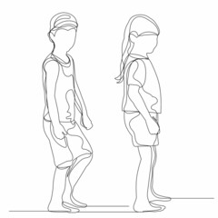 children drawing by one continuous line, sketch