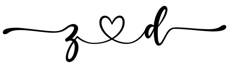 zd, dz, letters with heart Monogram, monogram wedding logo. Love icon, couples Initials, lower case, connecting HEART, home decor,