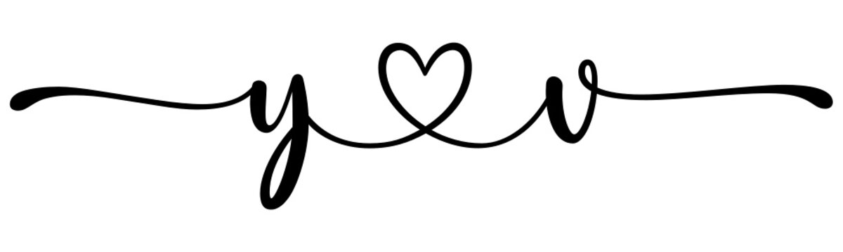 yv, vy, letters with heart Monogram, monogram wedding logo. Love icon, couples Initials, lower case, connecting HEART, home decor,
