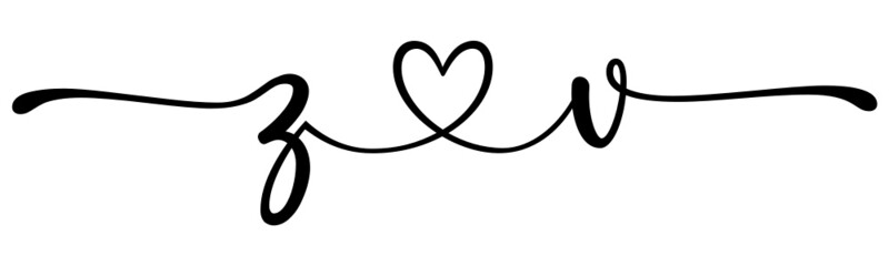 zv, vz, letters with heart Monogram, monogram wedding logo. Love icon, couples Initials, lower case, connecting HEART, home decor,