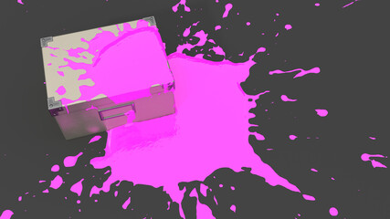 Fototapeta na wymiar box filled with pink paint in the form of a blot