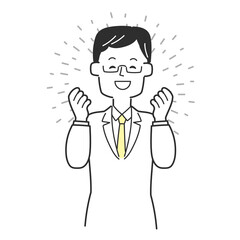 ガッツポーズをして喜んでいる医師