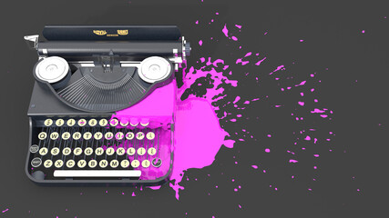 typewriter stained with pink ink in the form of a blot