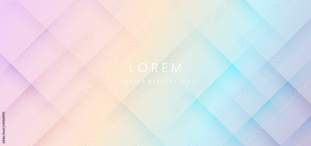 Wall mural abstract futuristic geometric shape overlapping on colorful pastel background.