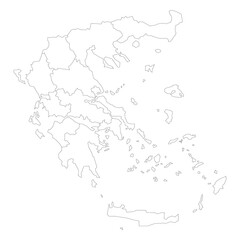 Political map of Greece. Administrative divisions - decentralized administrations. Simple flat blank black outline vector map
