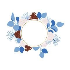 Fototapeta na wymiar Floral and gold frame vector, winter flower wedding frame