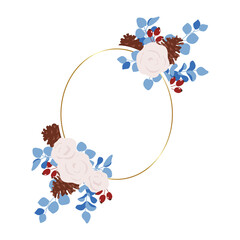 Floral and gold frame vector, winter flower wedding frame