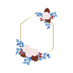 Floral and gold frame vector, winter flower wedding frame