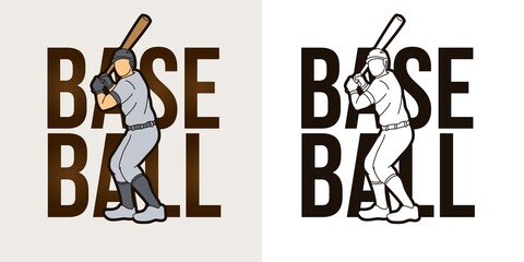 Baseball Text With Sport Players Graphic Vector