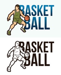 Fototapeta na wymiar Basketball Text with Sport Player Graphic Vector