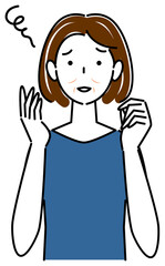 スキンケア 顔の肌トラブル"しわ・たるみ" 可愛い女性のイラスト シンプル ベクター