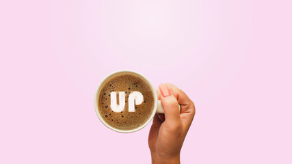Up text on Coffee Latte Art Concept