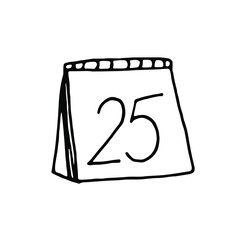 Сalendar.Doodle.Hand drawn lineart illustration.Calendar icon.25.