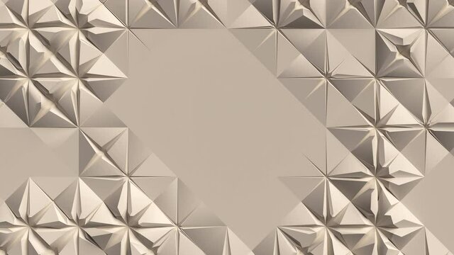 3D abstract geometrical kaleidoscope transformation. Loopable fractal animation of surface with place for text