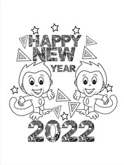 HAPPY NEW YEAR COLORING PAGE, HAPPY NEW YEAR T SHIRT DESIGN,HAPPY NEW YEAR VECTOR,