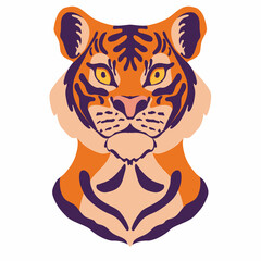 Tiger. Hand drawn Vector illustration in trendy  colors. Great for posters, calendars, T-shirts, postcards. Symbol of 2022 on the Eastern calendar