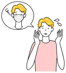 スキンケア マスクの着用が原因で顔のしわやたるみが出来た男性 イラスト シンプル ベクター